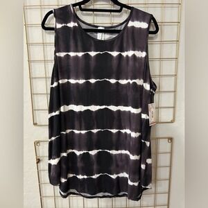 Acting Pro Black White Tie Dye Sleeveless Tank Top Stretch Knit Plus Size 2X